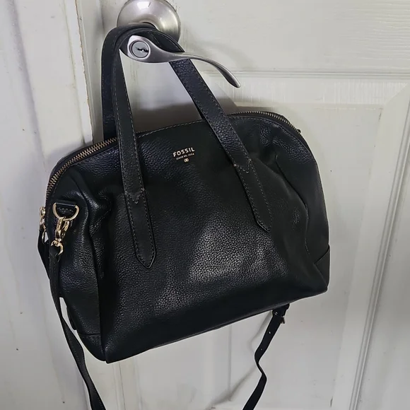 Fossil Black Crossbody Bag Satchel Pebbled Leather - Picture 2 of 16